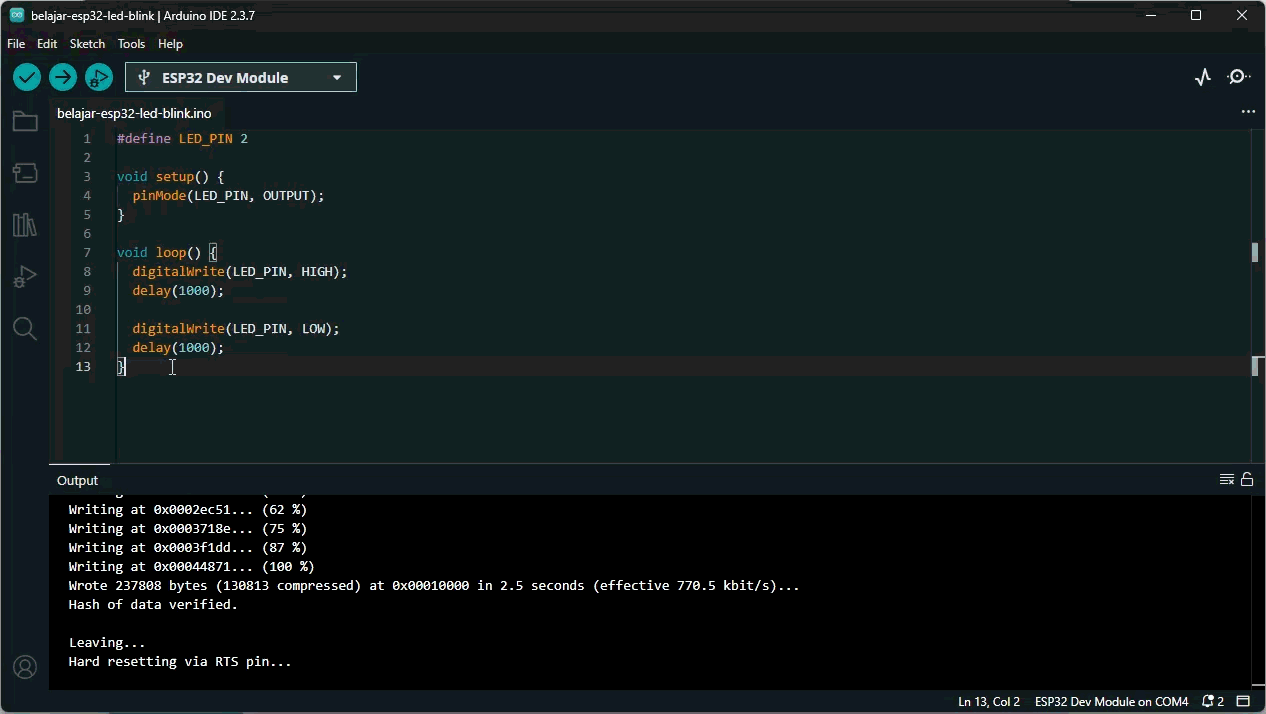 Belajar ESP32: LED-Blink upload code