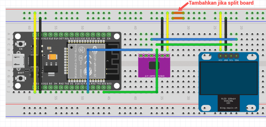 Belajar ESP32: Display OLED (SSD1306) rangkaian oled bmp280
